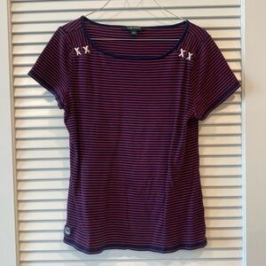Ralph Lauren Red/Navy Stripe Tee Shirt Size Large